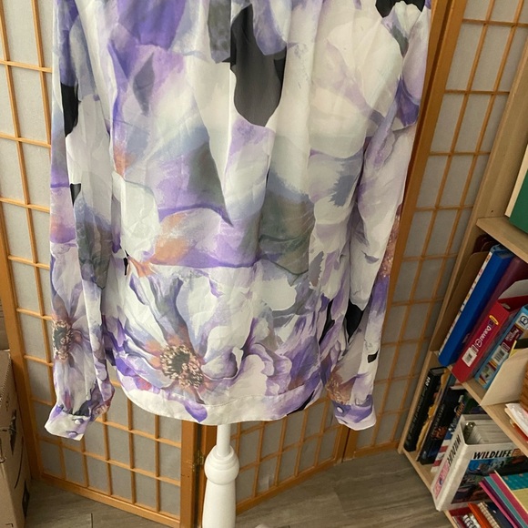 Jennifer Lopez Small Top Blouse Shirt Purple Floral Sheer Overlay & Tank 2 Piece - Picture 6 of 8